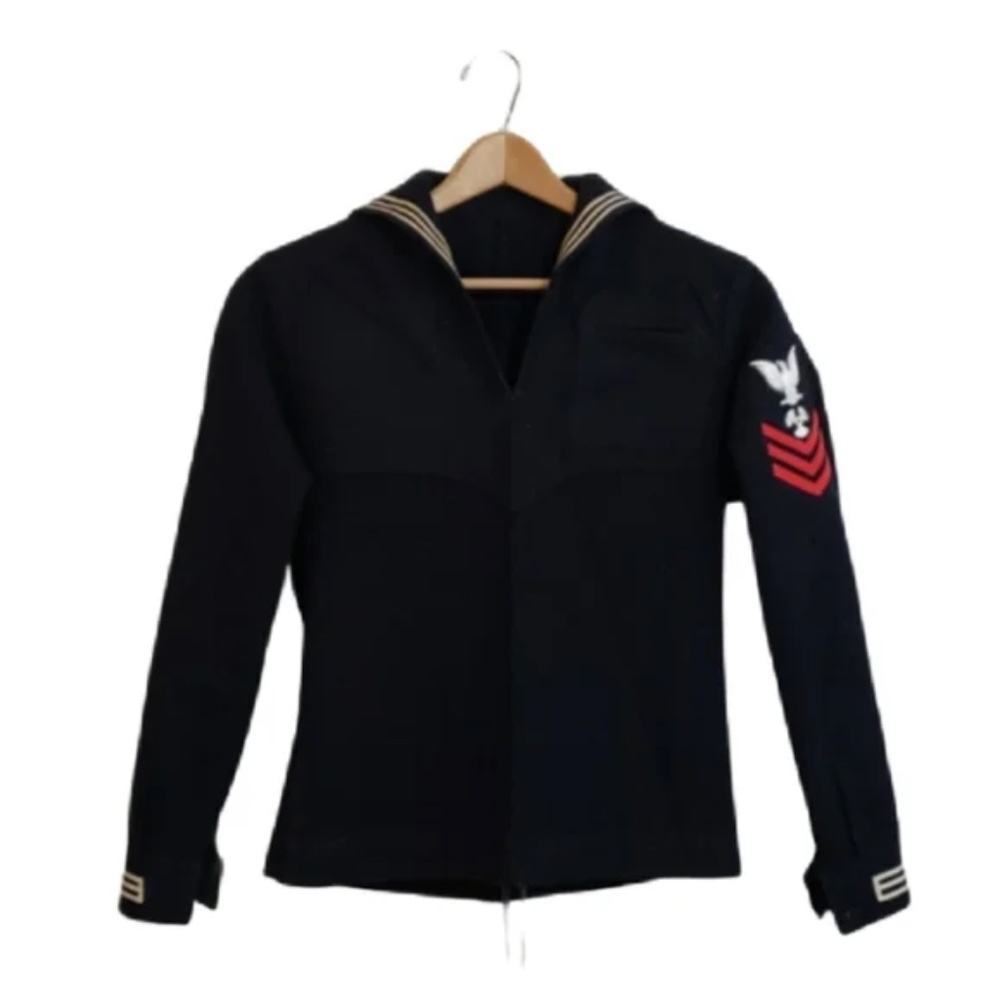 WWIl 1940s Naval Dress Wool Sailor Uniform Top Men's Size Small Navy Blue